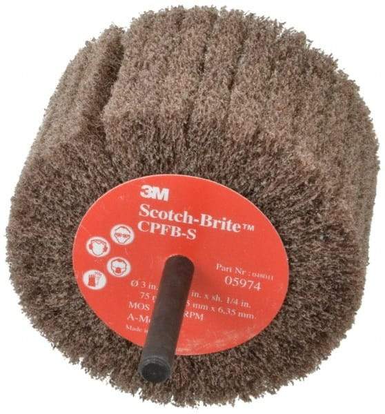 3M - 3" Diam x 1-3/4" Face Width, Medium Aluminum Oxide Nonwoven Mounted Flap Wheel - 1/4" Shank Mount, 8,500 Max RPM - USA Tool & Supply