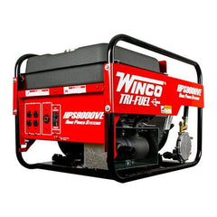 Winco Inc - 3-1/2 hr Full Load Time, 9 kW, Electric/Pull Start, Gasoline, Liquid Propane (LP) & Natural Gas Portable Power Generator - 7 Gal Tank, 32-3/4" Long x 22-1/2" Wide x 22" Deep, 480 cc Engine - USA Tool & Supply