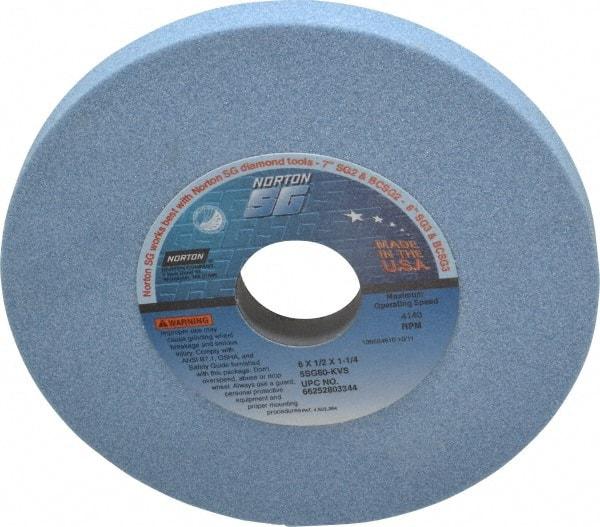 Norton - 6" Diam x 1-1/4" Hole x 1/2" Thick, K Hardness, 60 Grit Surface Grinding Wheel - Ceramic, Type 1, Medium Grade, 4,140 Max RPM, Vitrified Bond, No Recess - USA Tool & Supply
