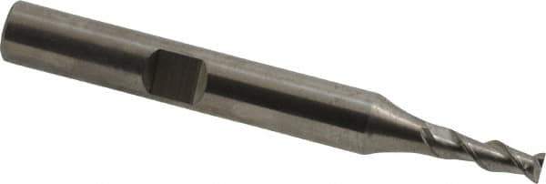 SGS - 3mm, 8mm LOC, 6mm Shank Diam, 52mm OAL, 2 Flute, Solid Carbide Square End Mill - Single End, Uncoated, Spiral Flute, 45° Helix, Centercutting, Right Hand Cut, Right Hand Flute, Series 44 - USA Tool & Supply