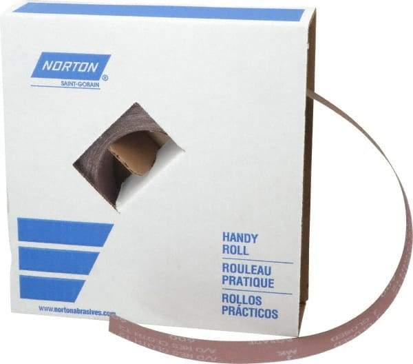 Norton - 1-1/2" x 50 Yd 600 Grit Aluminum Oxide Cloth Roll - Extra Fine Grade, J Weighted Backing - USA Tool & Supply