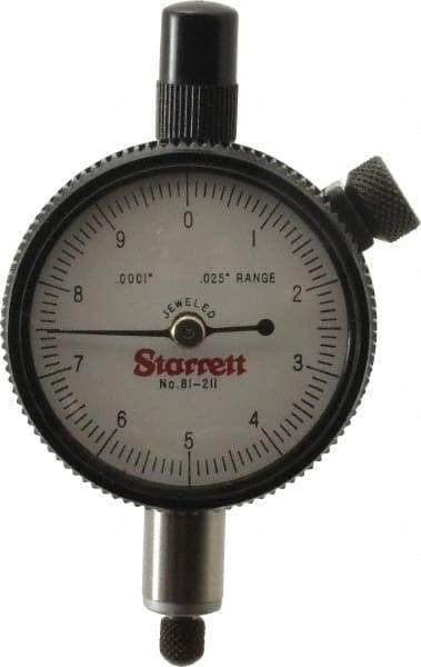 Starrett - 0.025" Range, 0-10 Dial Reading, 0.0001" Graduation Dial Drop Indicator - 1-11/16" Dial, 0.01" Range per Revolution - USA Tool & Supply