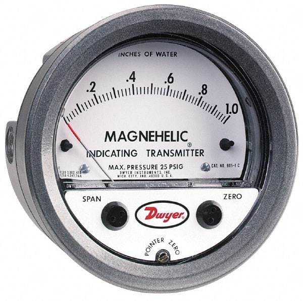 Dwyer - 25 Max psi, Differential Pressure Transmitter with Indication - 1/8" Thread - USA Tool & Supply