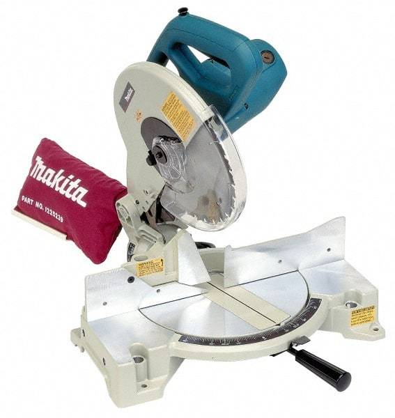 Makita - 15 Amp, 115 Volt, 4,600 RPM, 45° Left Single Bevel Miter Saw - 5/8" Arbor, 10" Blade Diam - USA Tool & Supply