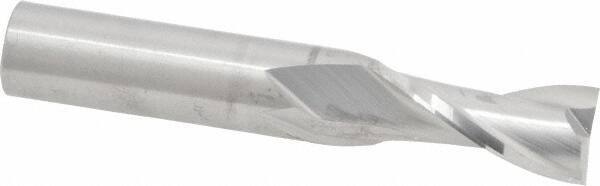 RobbJack - 1/2", 1" LOC, 1/2" Shank Diam, 3" OAL, 2 Flute, Solid Carbide Square End Mill - Single End, Uncoated, Spiral Flute, 30° Helix, Centercutting, Right Hand Cut, Right Hand Flute, Series C1-201 - USA Tool & Supply