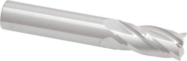 RobbJack - 1/2", 1" LOC, 1/2" Shank Diam, 3" OAL, 4 Flute, Solid Carbide Square End Mill - Single End, Uncoated, Spiral Flute, 30° Helix, Centercutting, Right Hand Cut, Right Hand Flute, Series C1-401 - USA Tool & Supply