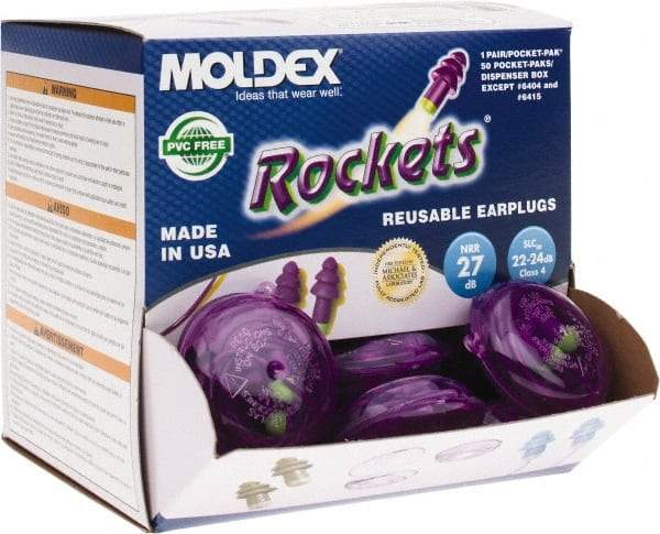 Moldex - Reusable, Corded, 27 dB, Flange Earplugs - Purple, 50 Pairs - USA Tool & Supply