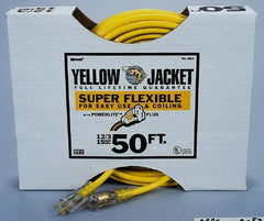 Southwire - 50', 12/3 Gauge/Conductors, Yellow Outdoor Extension Cord - 1 Receptacle, 15 Amps, 125 VAC, UL SJTW-A, NEMA 5-15P, 5-15R - USA Tool & Supply