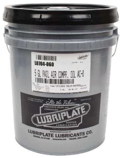 Lubriplate - 5 Gal Pail, ISO 32, SAE 10, Air Compressor Oil - 137 Viscosity (SUS) at 100°F, 43 Viscosity (SUS) at 210°F, Series AC-0 - USA Tool & Supply