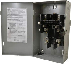 Eaton Cutler-Hammer - 60 Amp, 240 VAC, 2 Pole Fused Safety Switch - NEMA 1, 1 Phase, 3 to 10 hp at 240 VAC (Single Phase), 7-1/2 to 15 hp at 240 VAC (Triple Phase), DPST Contact Form - USA Tool & Supply