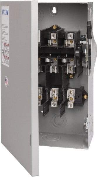 Eaton Cutler-Hammer - 60 Amp, 240 VAC, 3 Pole Fused Safety Switch - NEMA 1, 1 Phase, 3 to 10 hp at 240 VAC (Single Phase), 7-1/2 to 15 hp at 240 VAC (Triple Phase), 3PST Contact Form - USA Tool & Supply