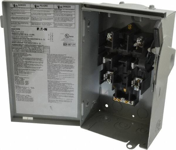 Eaton Cutler-Hammer - 30 Amp, 240 VAC, 2 Pole Fused Safety Switch - NEMA 3R, 3 Phase, 1-1/2 to 3 hp at 240 VAC (Single Phase), 3 to 7-1/2 hp at 240 VAC (Triple Phase), DPST Contact Form - USA Tool & Supply