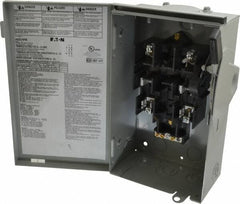Eaton Cutler-Hammer - 30 Amp, 240 VAC, 2 Pole Fused Safety Switch - NEMA 3R, 3 Phase, 1-1/2 to 3 hp at 240 VAC (Single Phase), 3 to 7-1/2 hp at 240 VAC (Triple Phase), DPST Contact Form - USA Tool & Supply