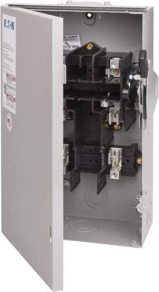Eaton Cutler-Hammer - 60 Amp, 240 VAC, 2 Pole Fused Safety Switch - NEMA 3R, 3 Phase, 3 to 10 hp at 240 VAC (Single Phase), 7-1/2 to 15 hp at 240 VAC (Triple Phase), DPST Contact Form - USA Tool & Supply