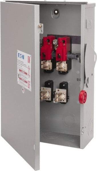 Eaton Cutler-Hammer - 200 Amp, 240 VAC, 2 Pole Fused Safety Switch - NEMA 3R, 3 Phase, 15 to 25 hp at 240 VAC\xA0 (Single Phase), 50 hp at 240 VAC (Triple Phase), DPST Contact Form - USA Tool & Supply