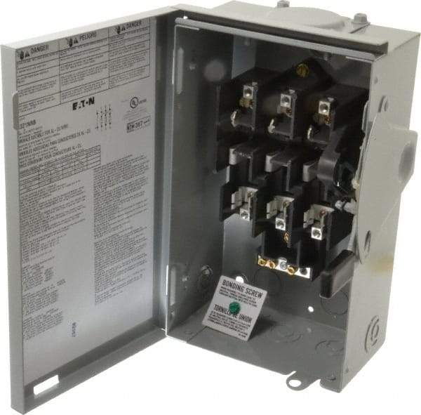 Eaton Cutler-Hammer - 30 Amp, 240 VAC, 3 Pole Fused Safety Switch - NEMA 3R, 3 Phase, 1-1/2 to 3 hp at 240 VAC (Single Phase), 3 to 7-1/2 hp at 240 VAC (Triple Phase), 3PST Contact Form - USA Tool & Supply