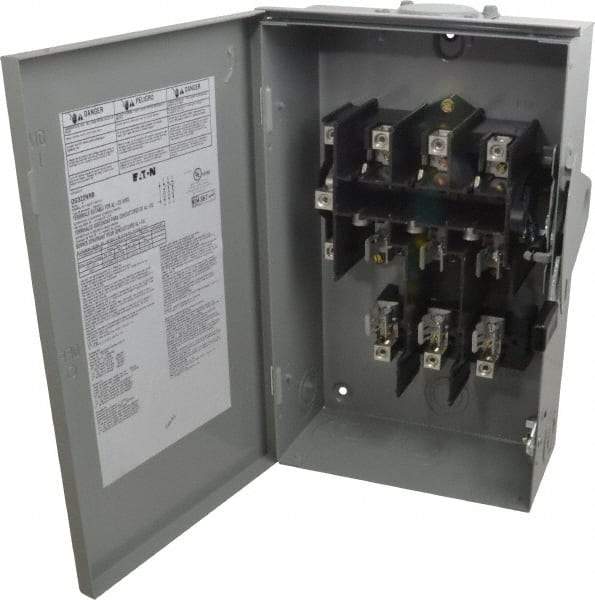 Eaton Cutler-Hammer - 60 Amp, 240 VAC, 3 Pole Fused Safety Switch - NEMA 3R, 3 Phase, 3 to 10 hp at 240 VAC (Single Phase), 7-1/2 to 15 hp at 240 VAC (Triple Phase), 3PST Contact Form - USA Tool & Supply