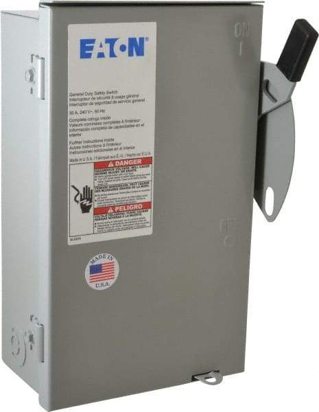 Eaton Cutler-Hammer - 30 Amp, 240 VAC, 3 Pole Nonfused Safety Switch - NEMA 3R, 3 Phase, 3 hp at 240 VAC (Single Phase), 7-1/2 hp at 240 (Triple Phase), 3PST Contact Form - USA Tool & Supply