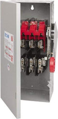 Eaton Cutler-Hammer - 30 Amp, 250 VDC, 480-600 VAC, 3 Pole Fused Safety Switch - NEMA 1, 1 Phase, 7-1/2 hp at 480 VAC, 10 hp at 600 VAC (Single Phase), 15 hp at 480 VAC, 20 hp at 600 VAC (Triple Phase), 3PST Contact Form - USA Tool & Supply