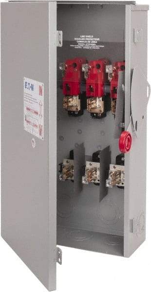 Eaton Cutler-Hammer - 200 Amp, 250 VDC, 480-600 VAC, 3 Pole Fused Safety Switch - NEMA 3R, 3 Phase, 50 hp at 480/600 VAC (Single Phase), 125 hp at 480 VAC, 150 hp at 600 VAC (Triple Phase), 3PST Contact Form - USA Tool & Supply