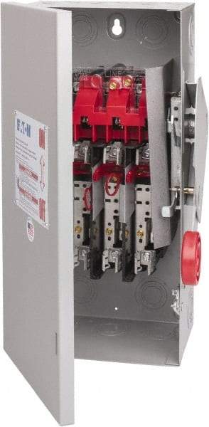 Eaton Cutler-Hammer - 60 Amp, 250 VDC, 480-600 VAC, 3 Pole Fused Safety Switch - NEMA 1, 1 Phase, 20 hp at 480 VAC, 25 hp at 600 VAC (Single Phase), 30 hp at 480 VAC, 50 hp at 600 VAC (Triple Phase), 3PST Contact Form - USA Tool & Supply