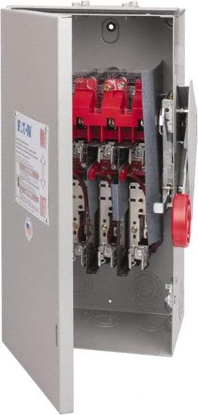 Eaton Cutler-Hammer - 60 Amp, 250 VDC, 480-600 VAC, 3 Pole Fused Safety Switch - NEMA 3R, 3 Phase, 20 hp at 480 VAC, 25 hp at 600 VAC (Single Phase), 30 hp at 480 VAC, 50 hp at 600 VAC (Triple Phase), 3PST Contact Form - USA Tool & Supply