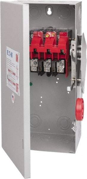 Eaton Cutler-Hammer - 30 Amp, 250 VDC, 480-600 VAC, 3 Pole Nonfused Safety Switch - NEMA 1, 1 Phase, 7-1/2 hp at 480 VAC, 10 hp at 600 VAC (Single Phase), 20 hp at 480 VAC, 30 hp at 600 VAC (Triple Phase), 3PST Contact Form - USA Tool & Supply