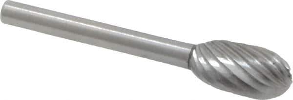 Made in USA - 1/4" Cut Diam, 1/8" Shank Diam, Oval Head Single Cut Burr - High Speed Steel, Radius End, 1/2" LOC, 1-1/2" OAL - USA Tool & Supply