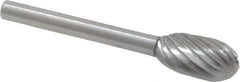 Made in USA - 1/4" Cut Diam, 1/8" Shank Diam, Oval Head Single Cut Burr - High Speed Steel, Radius End, 1/2" LOC, 1-1/2" OAL - USA Tool & Supply