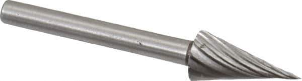 Made in USA - 1/4" Cut Diam, 1/8" Shank Diam, Cone Head Single Cut Burr - High Speed Steel, Point End, 1/2" LOC, 1-1/2" OAL - USA Tool & Supply