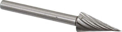 Made in USA - 1/4" Cut Diam, 1/8" Shank Diam, Cone Head Single Cut Burr - High Speed Steel, Point End, 1/2" LOC, 1-1/2" OAL - USA Tool & Supply