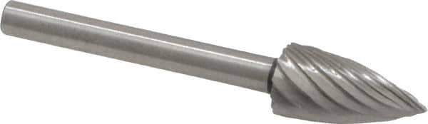 Made in USA - 1/4" Cut Diam, 1/8" Shank Diam, Tree Head Single Cut Burr - High Speed Steel, Point End, 1/2" LOC, 1-1/2" OAL - USA Tool & Supply