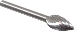Made in USA - 1/4" Cut Diam, 1/8" Shank Diam, Flame Head Single Cut Burr - High Speed Steel, Radius End, 1/2" LOC, 1-1/2" OAL - USA Tool & Supply