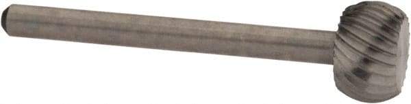 Made in USA - 3/8" Cut Diam, 1/8" Shank Diam, Flatted Ball Head Single Cut Burr - High Speed Steel, Flat End, 7/32" LOC, 1-1/2" OAL - USA Tool & Supply