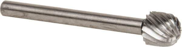 Made in USA - 1/4" Cut Diam, 1/8" Shank Diam, Cylinder with Radius Head Single Cut Burr - High Speed Steel, Radius End, 1/4" LOC, 1-1/2" OAL - USA Tool & Supply