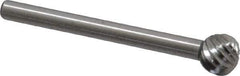 Made in USA - 1/4" Cut Diam, 1/8" Shank Diam, Ball Head Single Cut Burr - High Speed Steel, Radius End, 1/4" LOC, 1-1/2" OAL - USA Tool & Supply