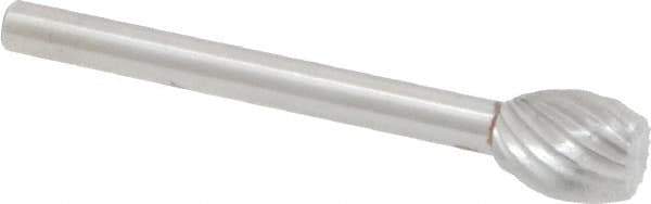 Made in USA - 1/4" Cut Diam, 1/8" Shank Diam, Oval with Flat Head Single Cut Burr - High Speed Steel, Flat End, 5/16" LOC, 1-1/2" OAL - USA Tool & Supply