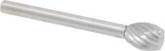 Made in USA - 1/4" Cut Diam, 1/8" Shank Diam, Oval with Flat Head Single Cut Burr - High Speed Steel, Flat End, 5/16" LOC, 1-1/2" OAL - USA Tool & Supply