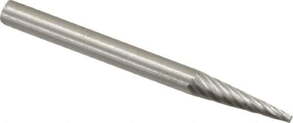 Made in USA - 1/8" Cut Diam, 1/8" Shank Diam, Cone Head Single Cut Burr - High Speed Steel, Point End, 9/16" LOC, 1-1/2" OAL - USA Tool & Supply