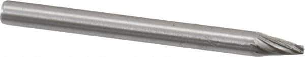 Made in USA - 1/8" Cut Diam, 1/8" Shank Diam, Cone Head Single Cut Burr - High Speed Steel, Point End, 1/4" LOC, 1-1/2" OAL - USA Tool & Supply