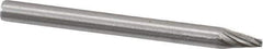 Made in USA - 1/8" Cut Diam, 1/8" Shank Diam, Cone Head Single Cut Burr - High Speed Steel, Point End, 1/4" LOC, 1-1/2" OAL - USA Tool & Supply