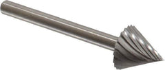 Made in USA - 3/8" Cut Diam, 1/8" Shank Diam, Cone Head Single Cut Burr - High Speed Steel, Point End, 3/8" LOC, 1-1/2" OAL - USA Tool & Supply