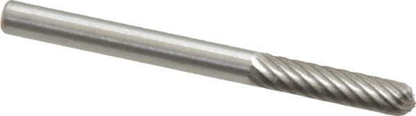 Made in USA - 1/8" Cut Diam, 1/8" Shank Diam, Cylinder with Radius Head Single Cut Burr - High Speed Steel, Radius End, 5/8" LOC, 1-1/2" OAL - USA Tool & Supply