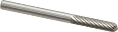 Made in USA - 1/8" Cut Diam, 1/8" Shank Diam, Cylinder with Radius Head Single Cut Burr - High Speed Steel, Radius End, 5/8" LOC, 1-1/2" OAL - USA Tool & Supply