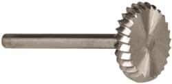 Made in USA - 5/8" Cut Diam, 1/8" Shank Diam, Wheel with Radius Head Single Cut Burr - High Speed Steel, 1/8" LOC, 1-1/2" OAL - USA Tool & Supply
