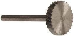 Made in USA - 5/8" Cut Diam, 1/8" Shank Diam, Wheel with Flat Head Single Cut Burr - High Speed Steel, Flat End, 1/8" LOC, 1-1/2" OAL - USA Tool & Supply
