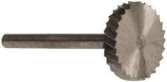 Made in USA - 5/8" Cut Diam, 1/8" Shank Diam, Wheel with Flat Head Single Cut Burr - High Speed Steel, Flat End, 1/8" LOC, 1-1/2" OAL - USA Tool & Supply