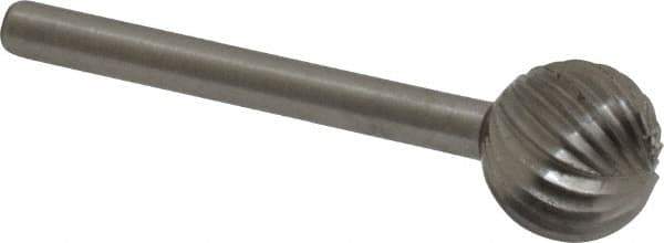 Made in USA - 3/8" Cut Diam, 1/8" Shank Diam, Ball Head Single Cut Burr - High Speed Steel, Radius End, 3/8" LOC, 1-1/2" OAL - USA Tool & Supply