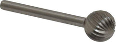Made in USA - 3/8" Cut Diam, 1/8" Shank Diam, Ball Head Single Cut Burr - High Speed Steel, Radius End, 3/8" LOC, 1-1/2" OAL - USA Tool & Supply