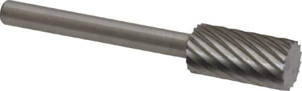 Made in USA - 1/4" Cut Diam, 1/8" Shank Diam, Cylinder Head Single Cut Burr - High Speed Steel, Flat End, 1/2" LOC, 1-1/2" OAL - USA Tool & Supply